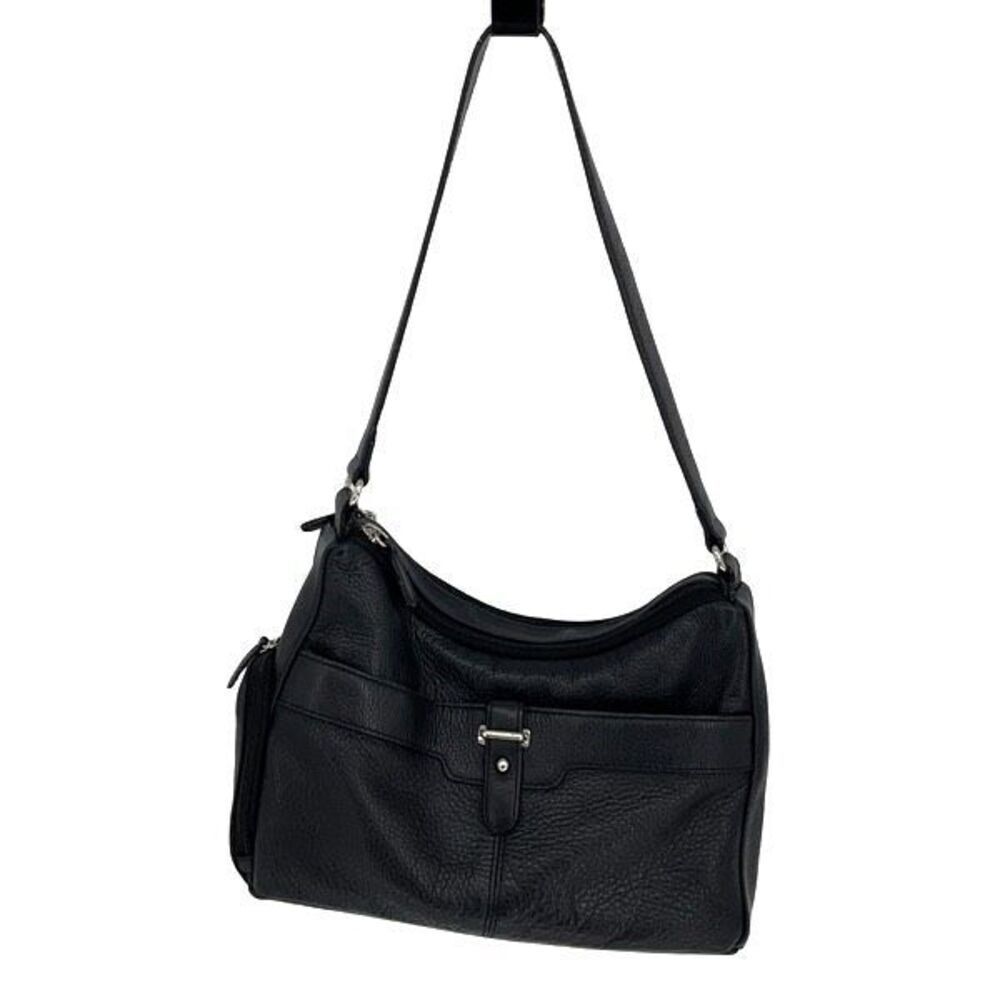 Aurielle Womens Leather Double Top Zippered Compartment Shoulder Handbag‎ Black
